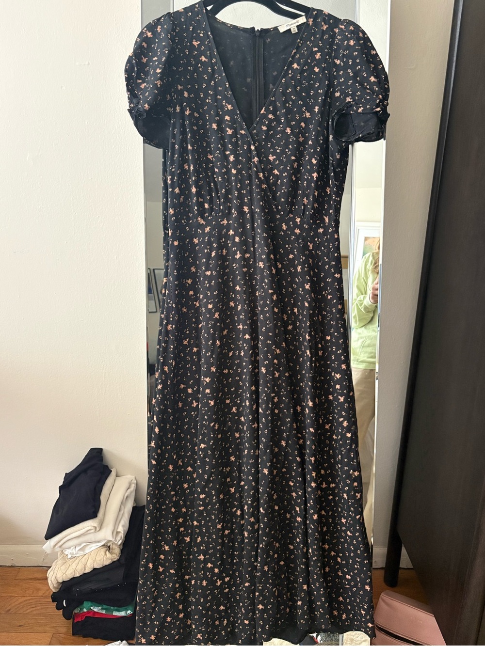 Madewell Black Dress with Pink Floral Print